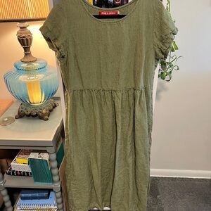 Pyne & Smith No. 17 full length tea dress, green stripe, sz L